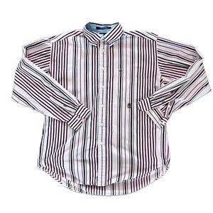 Tommy Hilfiger Vintage Red White Blue Striped Button Front Shirt 90's